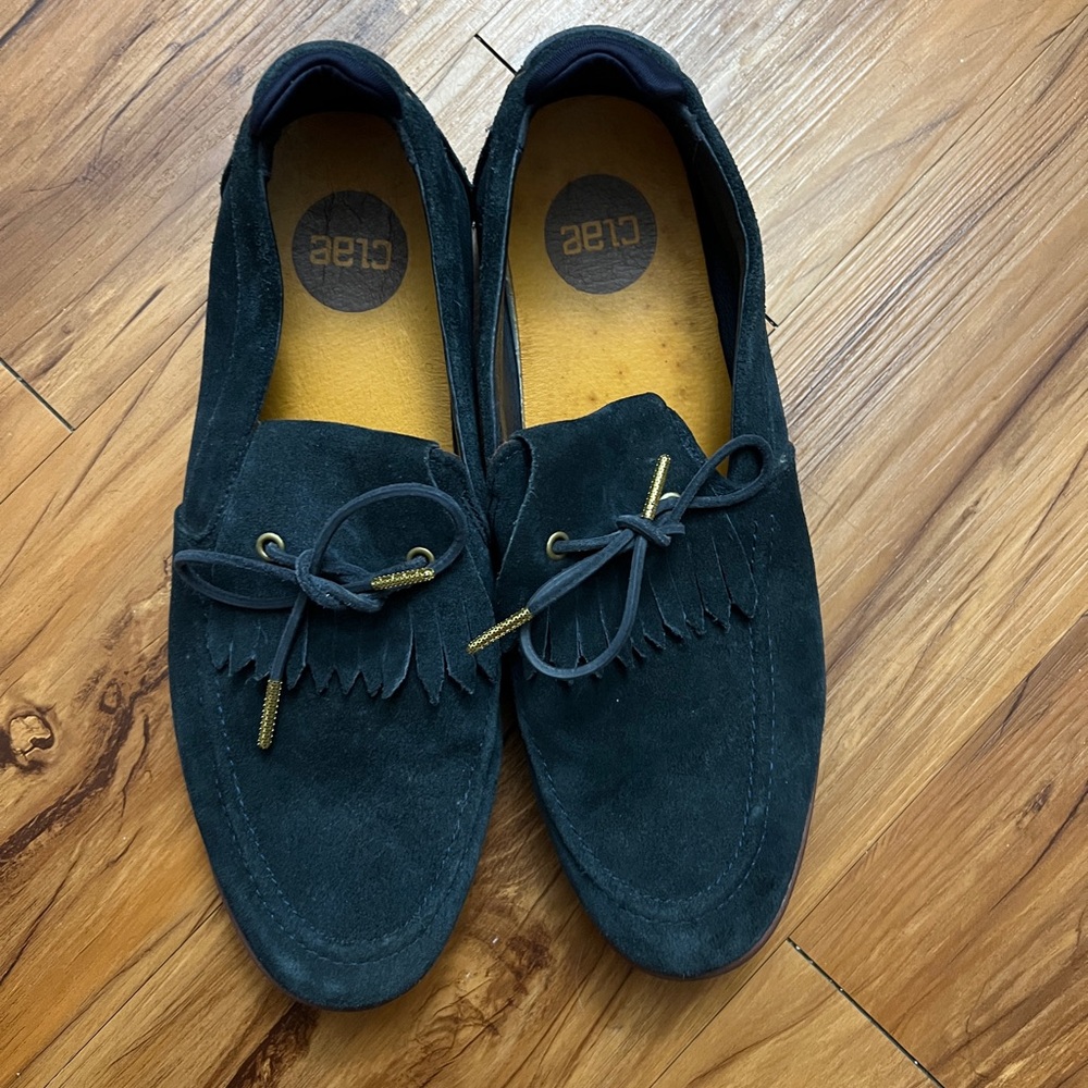 Clae Winston navy blue gold lace tips loafers 10.5 suede leather old money